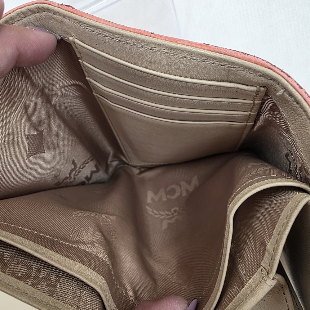 MCM Beige Logo Wallet with Pink and Navy Trim - Picture 7 of 7